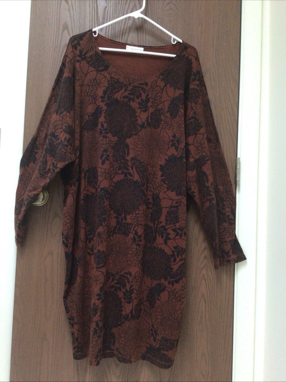bryn Walker Brown Floral Scoop Neck Knit Tunic dress rayon, sz XL